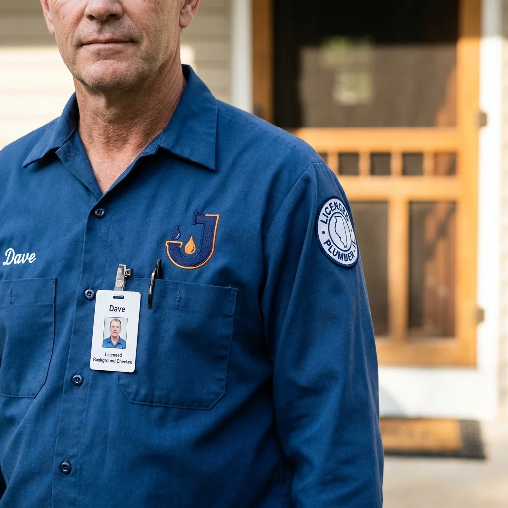 Licensed plumber showing ID badge in Arkadelphia, AR