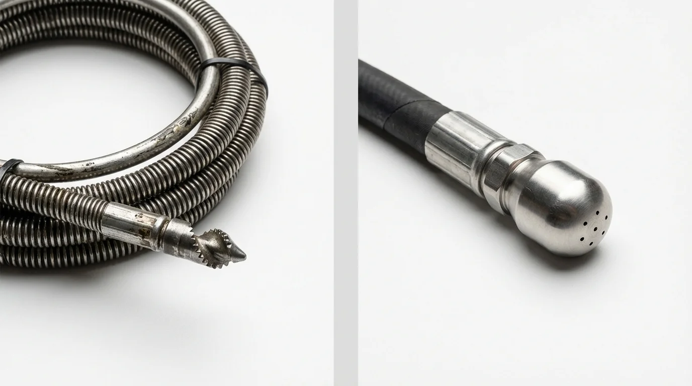 Drain snake cable and hydro jetting nozzle used for drain cleaning in Arkadelphia, AR