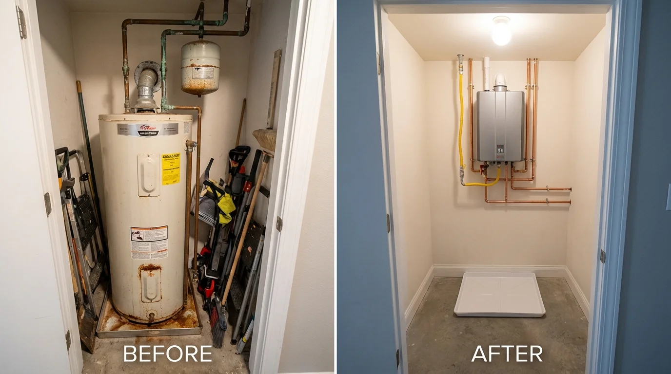 Tank water heater versus wall-mounted tankless unit comparison for Arkadelphia, AR homeowners