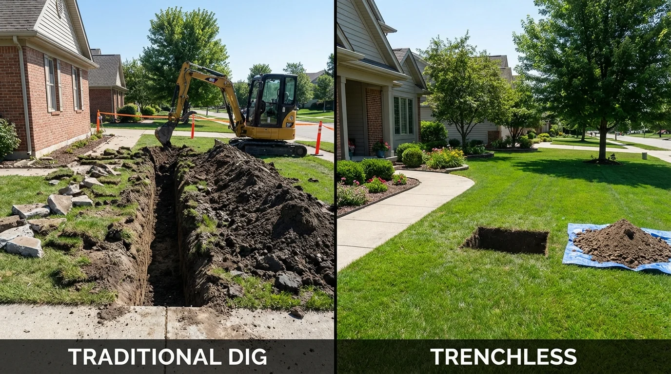Trenchless sewer repair with minimal yard damage versus traditional excavation in Arkadelphia, AR